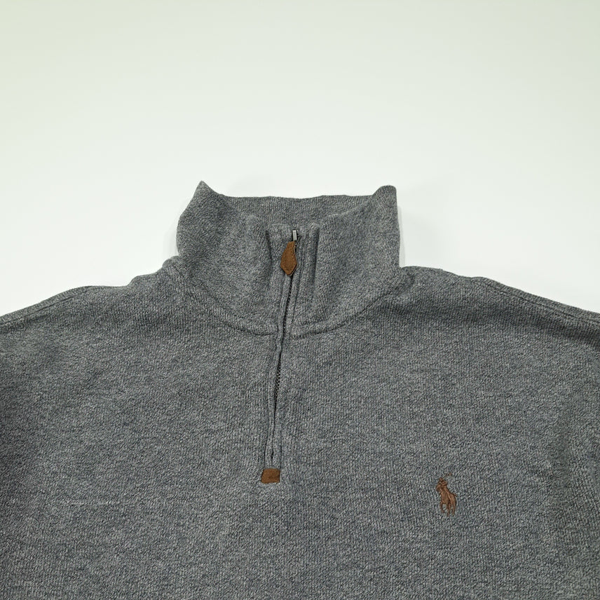 [BUNJANG] Polo Ralph Lauren Half-Zip Knit Sweater / CL784 M 폴로 가죽풀러 헤더그레이 하프집업 니트 스웨터