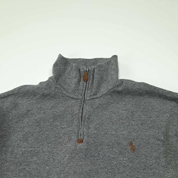 [BUNJANG] Polo Ralph Lauren Half-Zip Knit Sweater / CL784 M 폴로 가죽풀러 헤더그레이 하프집업 니트 스웨터