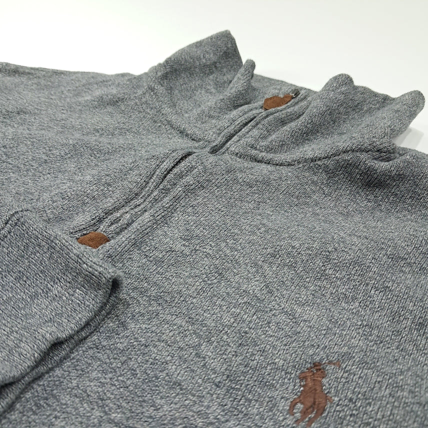 [BUNJANG] Polo Ralph Lauren Half-Zip Knit Sweater / CL784 M 폴로 가죽풀러 헤더그레이 하프집업 니트 스웨터