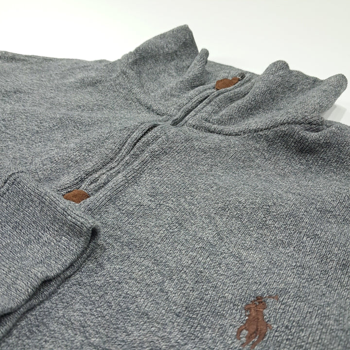 [BUNJANG] Polo Ralph Lauren Half-Zip Knit Sweater / CL784 M 폴로 가죽풀러 헤더그레이 하프집업 니트 스웨터
