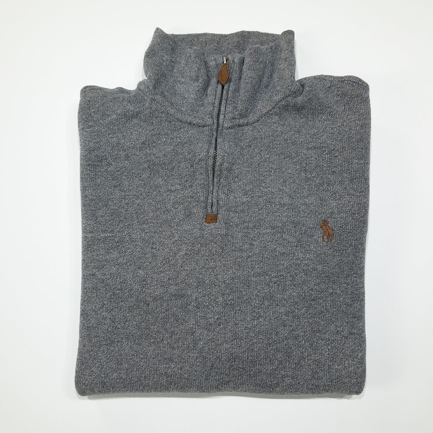 [BUNJANG] Polo Ralph Lauren Half-Zip Knit Sweater / CL784 M 폴로 가죽풀러 헤더그레이 하프집업 니트 스웨터