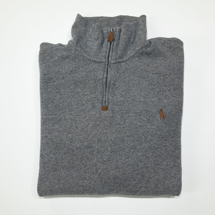 [BUNJANG] Polo Ralph Lauren Half-Zip Knit Sweater / CL784 M 폴로 가죽풀러 헤더그레이 하프집업 니트 스웨터