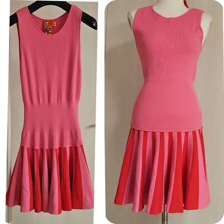 [BUNJANG] LUCKY CHOUETTE Pink Pleated Tiered Dress / 럭키슈에뜨 핑크원피스 FREE