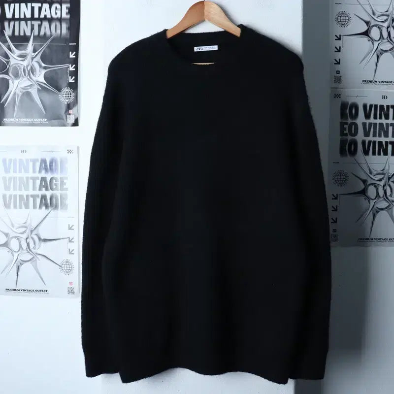 [BUNJANG] Zara Knit Solid Black Wool Sweater / (M-XL) 자라 니트 무지 블랙 울-177BF