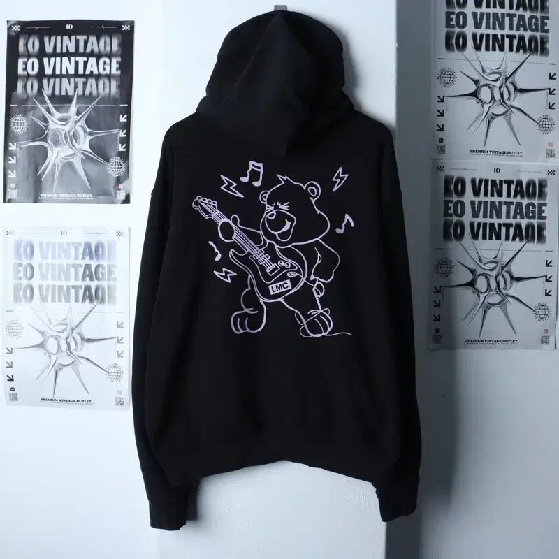 [BUNJANG] LMC Hooded T-shirt Back Print Black / (XL-2XL) 엘엠씨 후드티셔츠 백프린팅 블랙 키치 라벤더-177C4