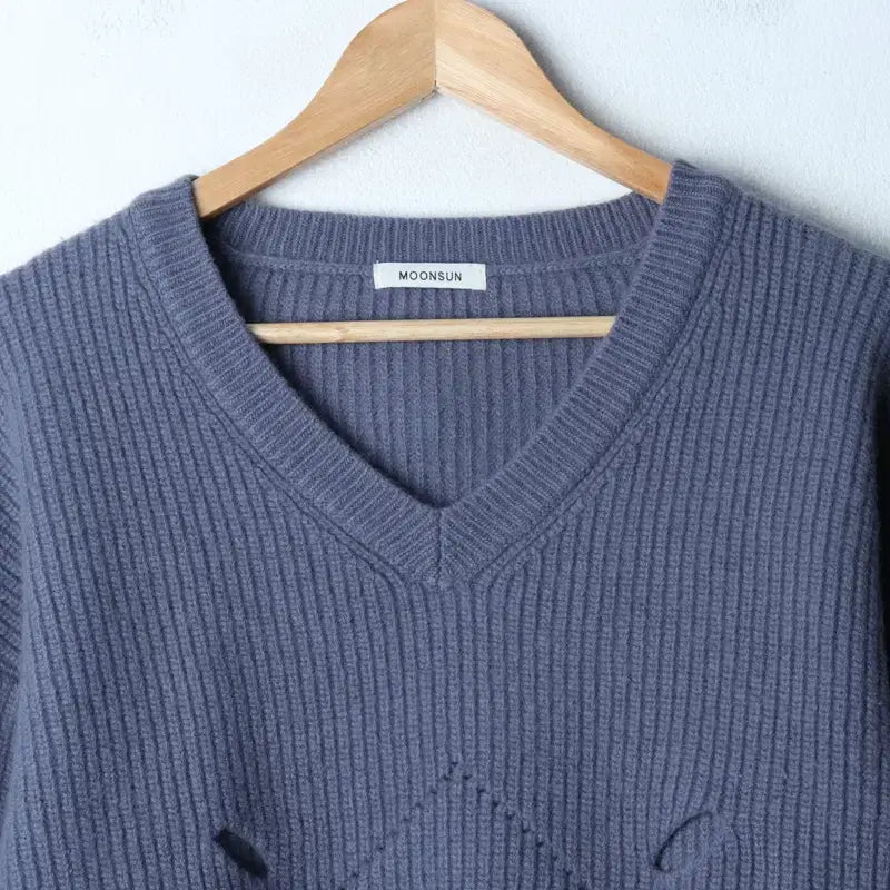 [BUNJANG] W(F) MoonSun Blue Punching Knit Heavy Wool Sweater / W(F) 문선 니트 펀칭 블루 유니크 헤비울-177F0