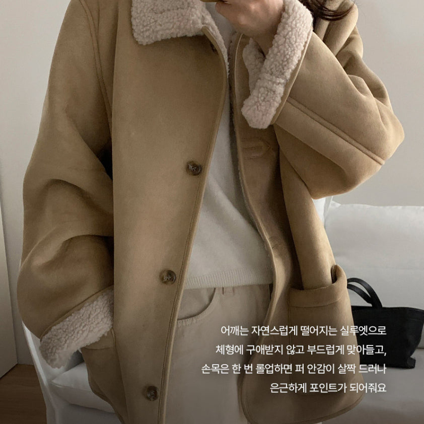 [BUNJANG] Gaenysra Beige Suede Mouton / (1회착용) 가내스라 베이크 스웨이드 무스탕