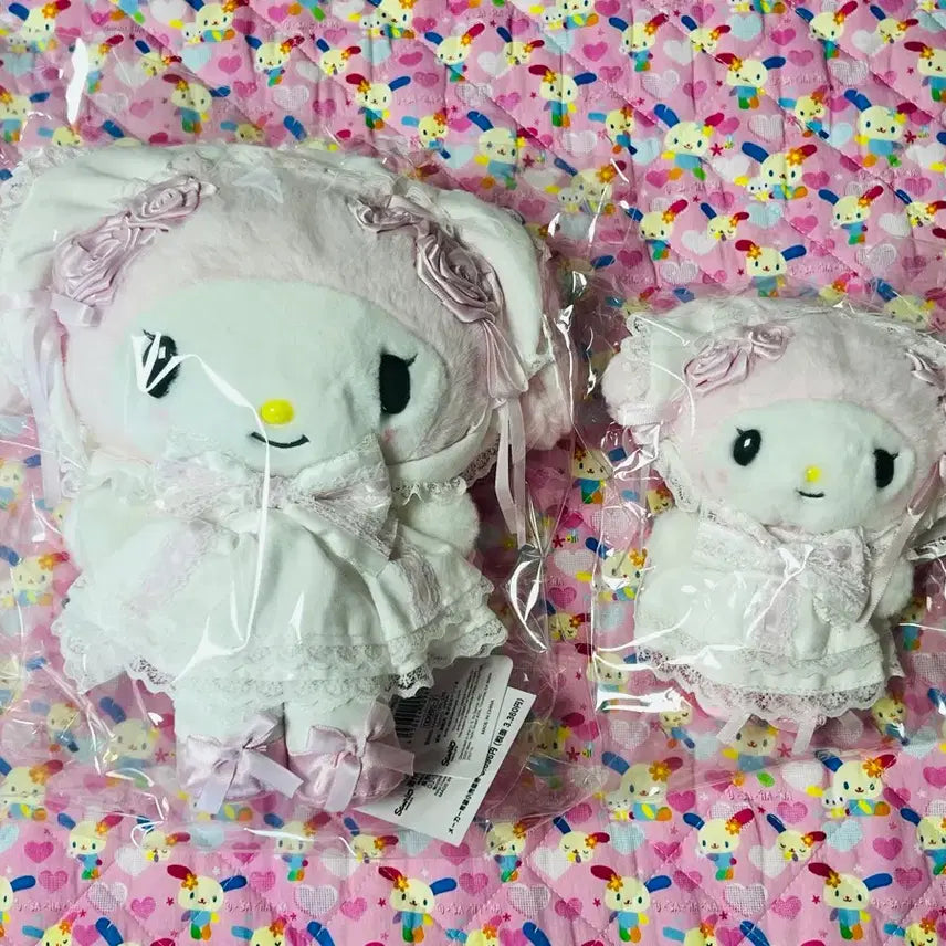 [BUNJANG] Sanrio My Melody &amp; Maco White Frill Plush Set / 산리오 화이트프릴 마이멜로디 누이1, 마코1 세트