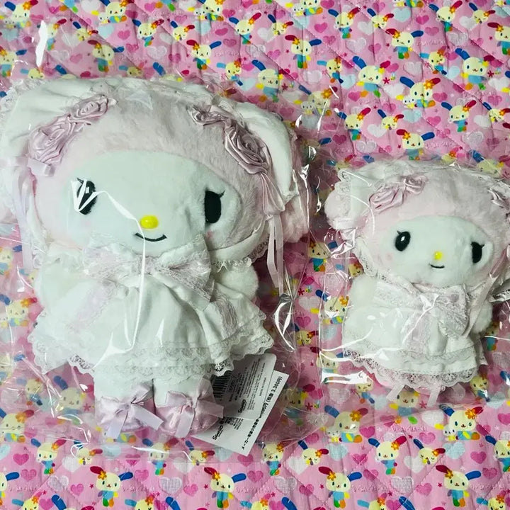 [BUNJANG] Sanrio My Melody &amp; Maco White Frill Plush Set / 산리오 화이트프릴 마이멜로디 누이1, 마코1 세트
