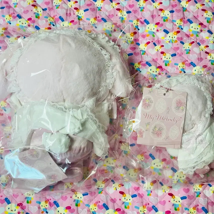 [BUNJANG] Sanrio My Melody &amp; Maco White Frill Plush Set / 산리오 화이트프릴 마이멜로디 누이1, 마코1 세트