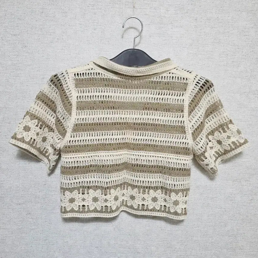 [BUNJANG] Crochet Knit Short Sleeve Collar Top / 크로셰 뜨개 반팔 카라 니트
