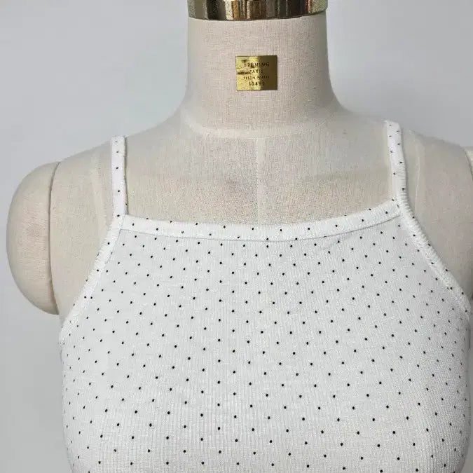 [BUNJANG] Ivory Polka Dot High Neck Ribbed Camisole Top / 땡땡이 하이넥 골지 아이보리 끈나시