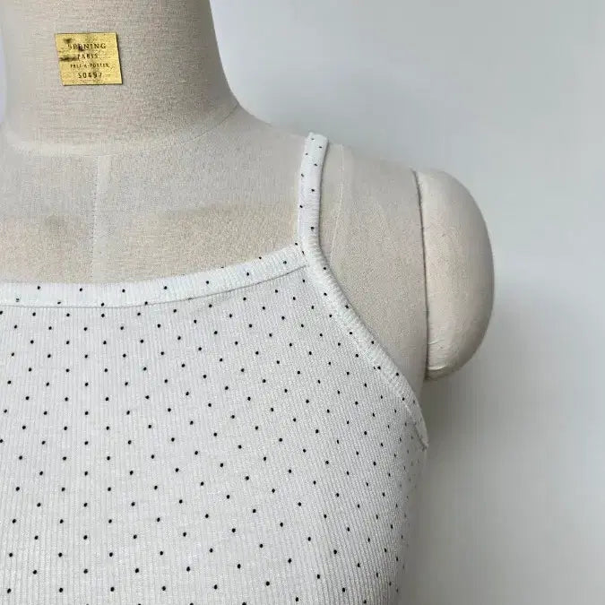 [BUNJANG] Ivory Polka Dot High Neck Ribbed Camisole Top / 땡땡이 하이넥 골지 아이보리 끈나시