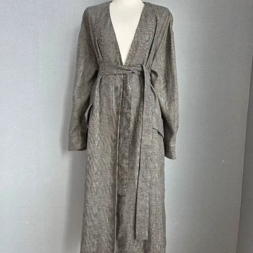 [BUNJANG] Benetton Linen Check Long Coat / 베네통  마  체크 롱코트