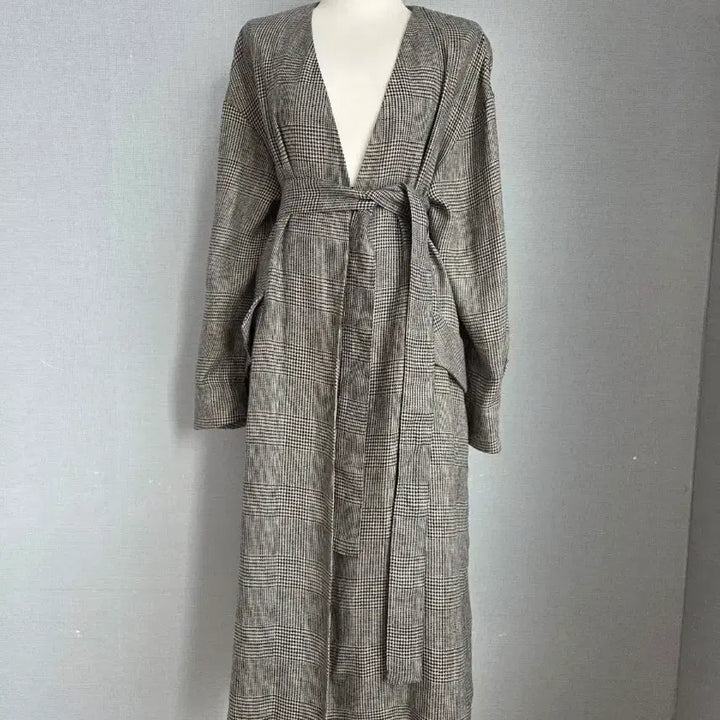 [BUNJANG] Benetton Linen Check Long Coat / 베네통  마  체크 롱코트