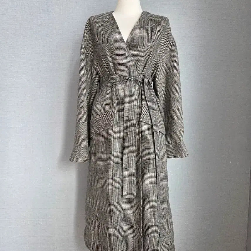 [BUNJANG] Benetton Linen Check Long Coat / 베네통  마  체크 롱코트