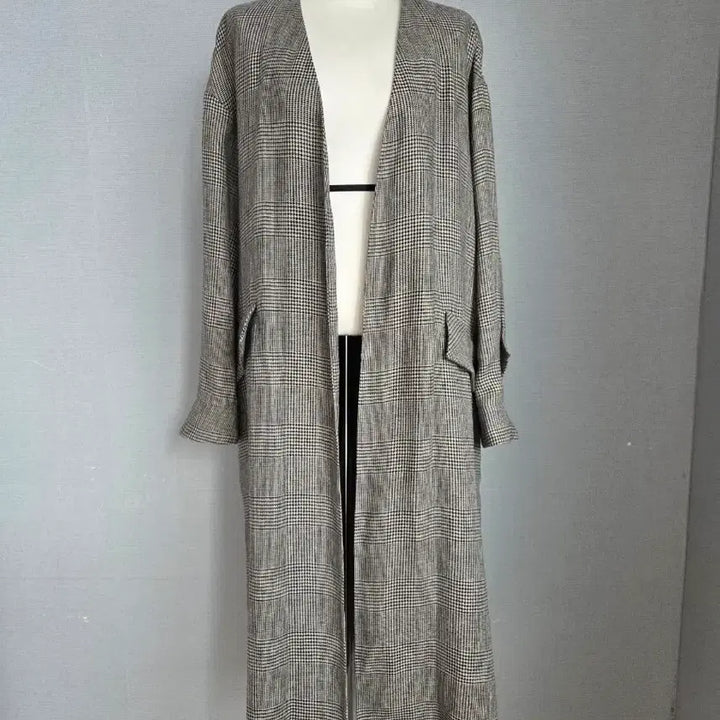 [BUNJANG] Benetton Linen Check Long Coat / 베네통  마  체크 롱코트