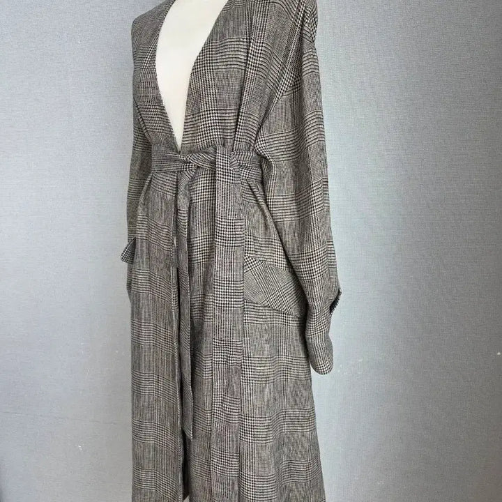[BUNJANG] Benetton Linen Check Long Coat / 베네통  마  체크 롱코트