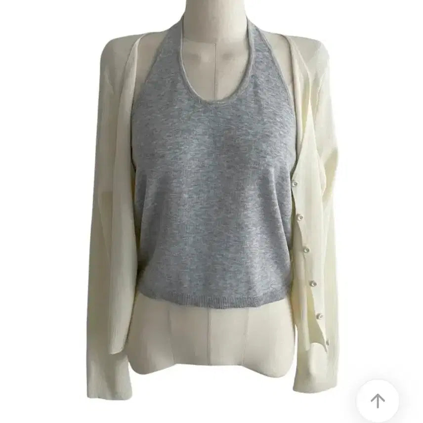 [BUNJANG] Classic Blanc Layered Halterneck Cardigan / 클래식블랑 레이어드 일체형 홀터넥 가디건