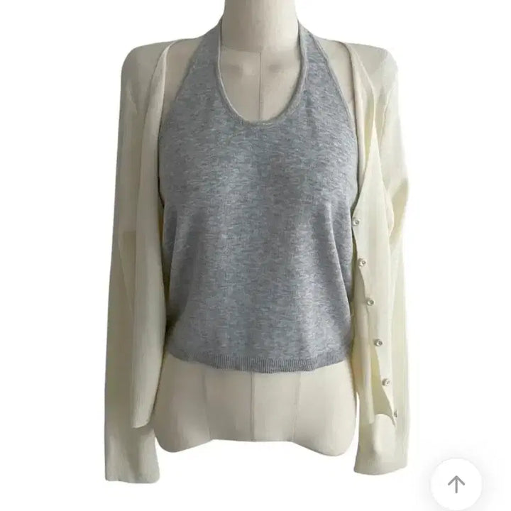 [BUNJANG] Classic Blanc Layered Halterneck Cardigan / 클래식블랑 레이어드 일체형 홀터넥 가디건