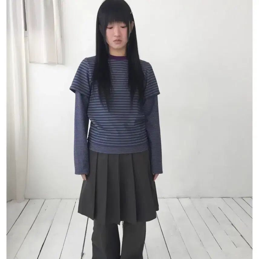 [BUNJANG] U:ON Stripe Layered Tee Purple / 우온 stripe layered tee 스트라이프 레이어드티 purple