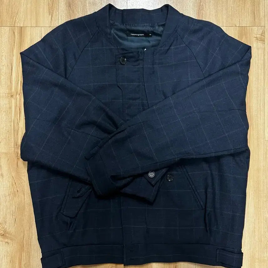 [BUNJANG] Hatching Room Non-Collar Jacket Blue Check / 해칭룸 논카라 자켓 블루 체크 [1]