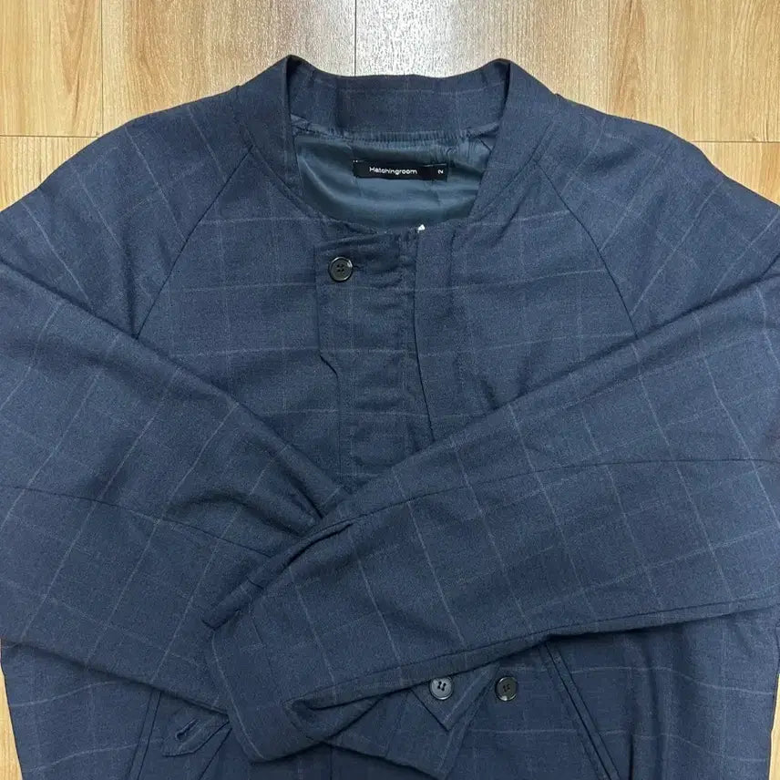 [BUNJANG] Hatching Room Non-Collar Jacket Blue Check / 해칭룸 논카라 자켓 블루 체크 [1]