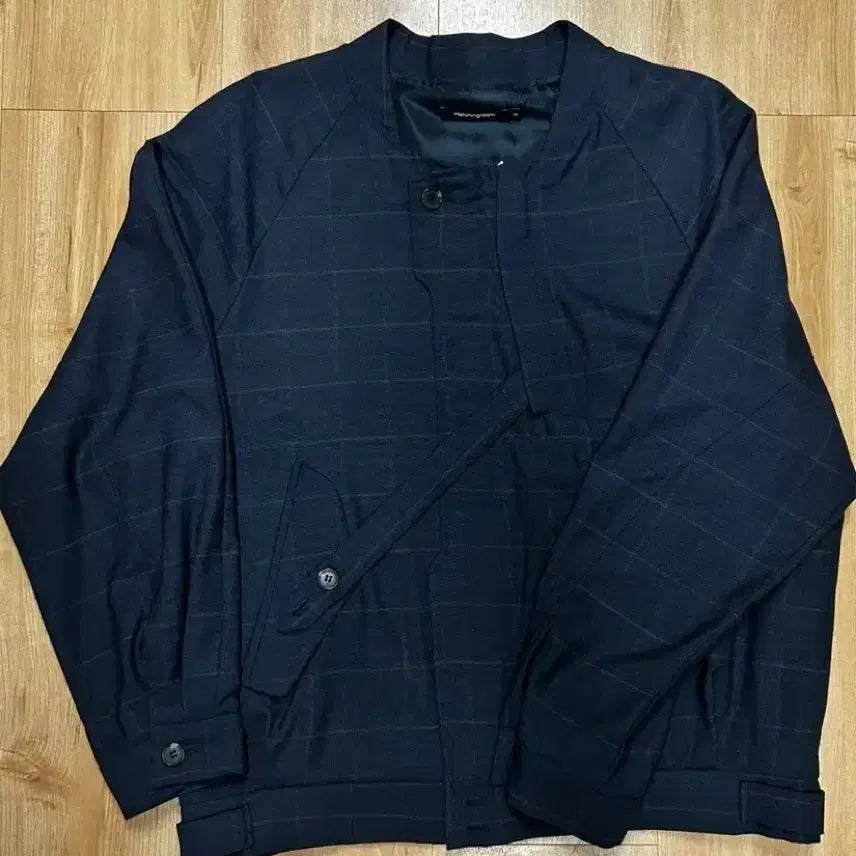 [BUNJANG] Hatching Room Non-Collar Jacket Blue Check / 해칭룸 논카라 자켓 블루 체크 [1]