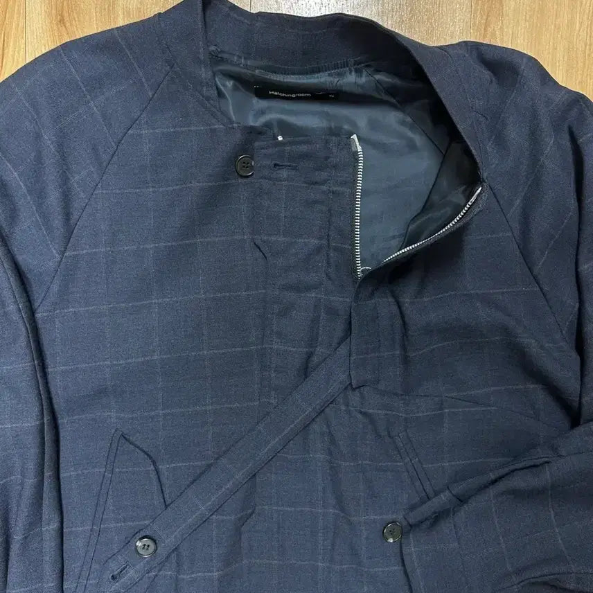 [BUNJANG] Hatching Room Non-Collar Jacket Blue Check / 해칭룸 논카라 자켓 블루 체크 [1]