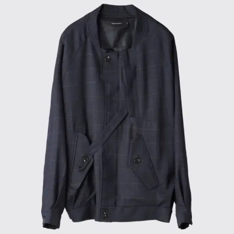 [BUNJANG] Hatching Room Non-Collar Jacket Blue Check / 해칭룸 논카라 자켓 블루 체크 [1]