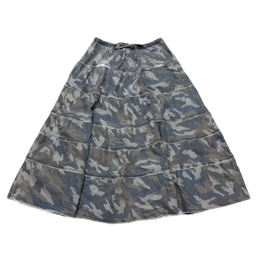 [BUNJANG] Japanese Camouflage Lace Long Skirt / 일본 카모플라쥬 패턴 대장 캉캉 레이스 풀밴딩 롱스커트
