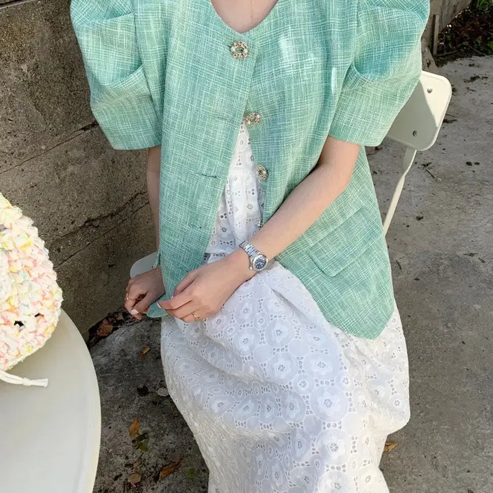 [BUNJANG] Vicinni Wannabe Tweed Jacket (Mint) / 바이씨니 제작 완써니트위드jk (민트)