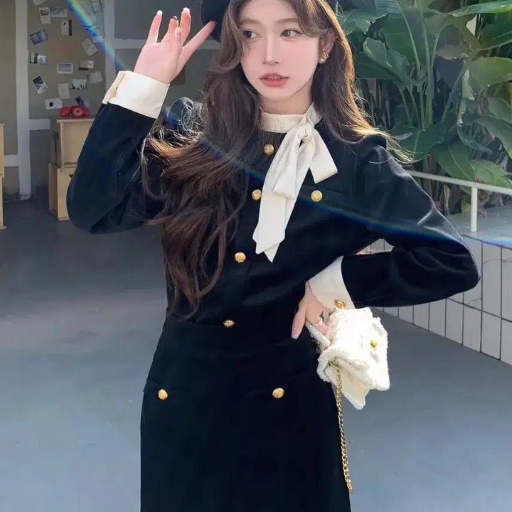 [BUNJANG] Ribbon Tie Mini Two-piece Set / 리본 타이 미니 투피스 새상품