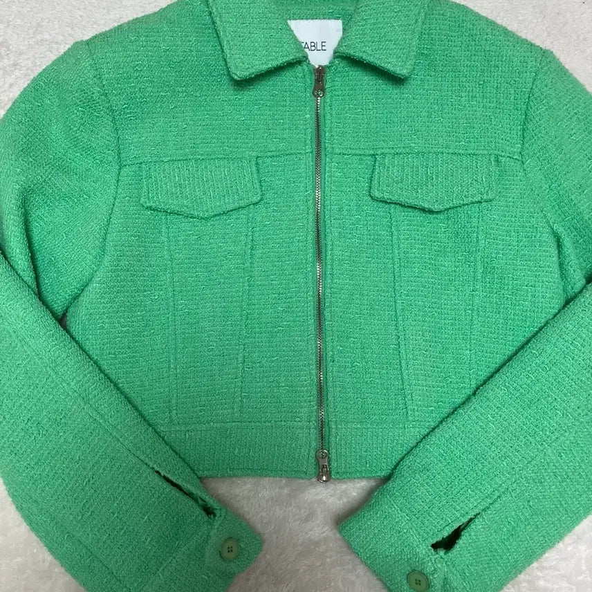 [BUNJANG] STABLE Green Tweed Crop Jacket / STABLE 스테이블 그린 트위드 크롭 자켓