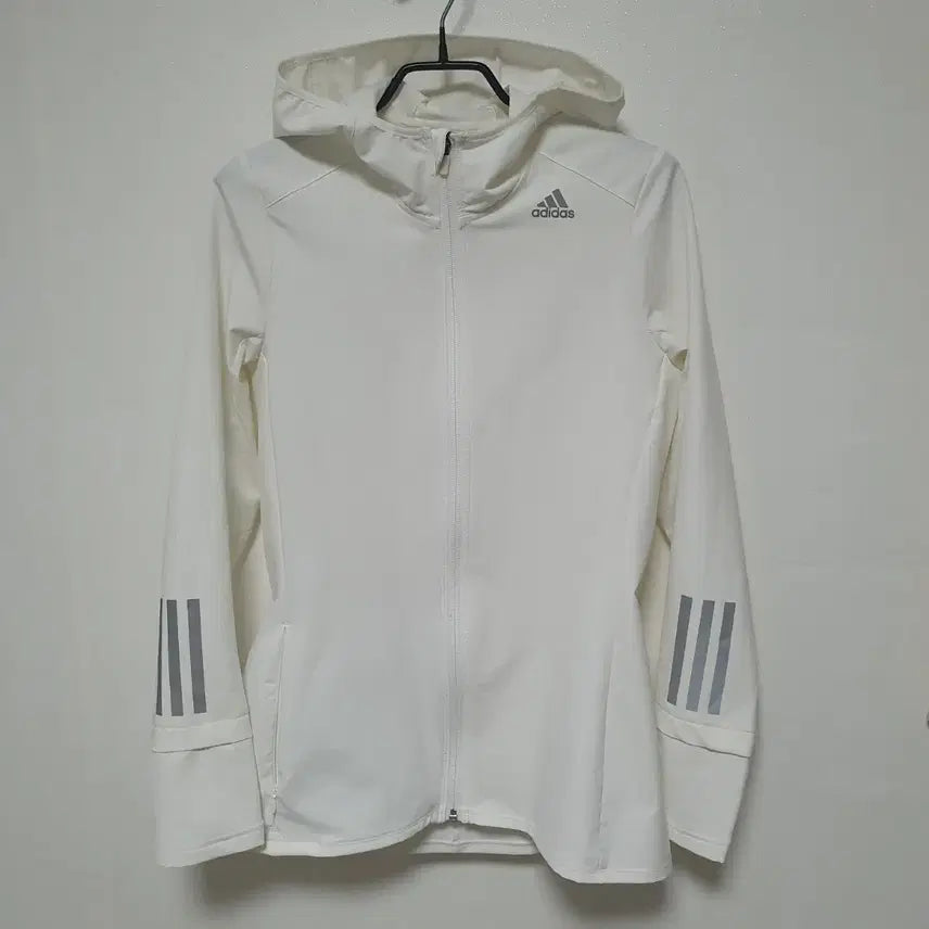 [BUNJANG] Adidas White Three Stripes Hooded Windbreaker XS / 허리쏙)아디다스 흰색 삼선 후드 바람막이 xs