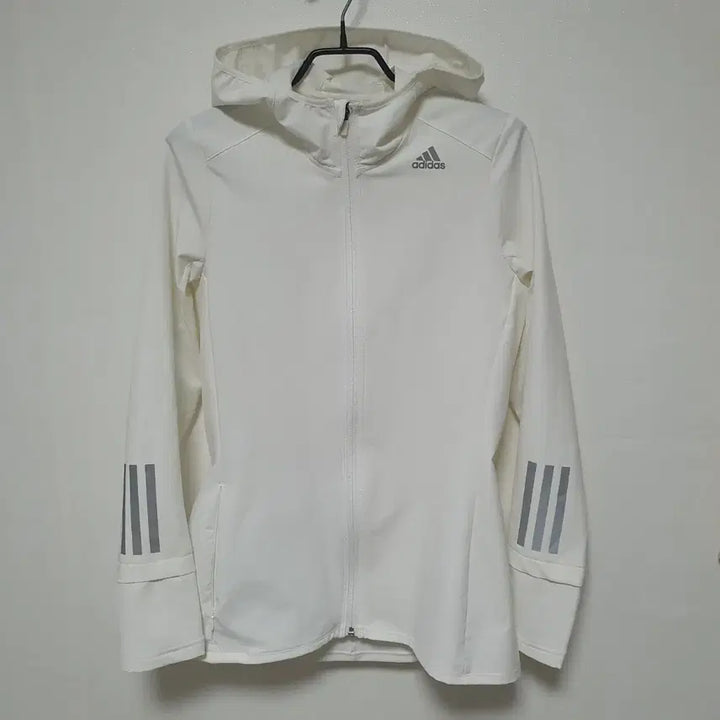 [BUNJANG] Adidas White Three Stripes Hooded Windbreaker XS / 허리쏙)아디다스 흰색 삼선 후드 바람막이 xs