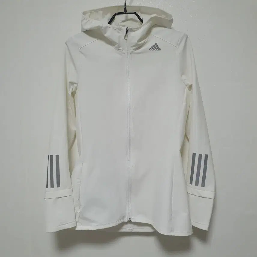 [BUNJANG] Adidas White Three Stripes Hooded Windbreaker XS / 허리쏙)아디다스 흰색 삼선 후드 바람막이 xs