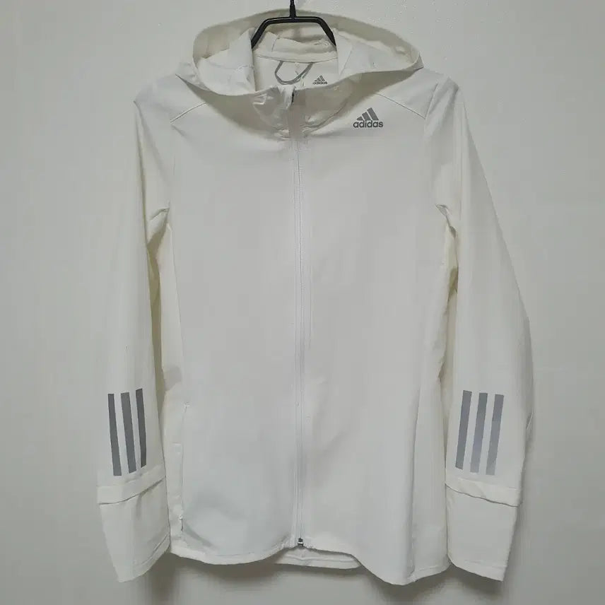 [BUNJANG] Adidas White Three Stripes Hooded Windbreaker XS / 허리쏙)아디다스 흰색 삼선 후드 바람막이 xs