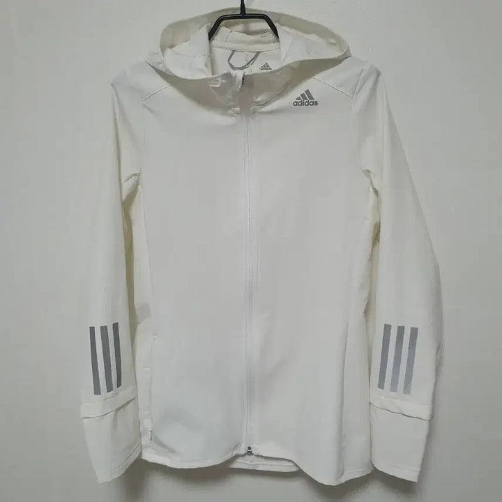 [BUNJANG] Adidas White Three Stripes Hooded Windbreaker XS / 허리쏙)아디다스 흰색 삼선 후드 바람막이 xs