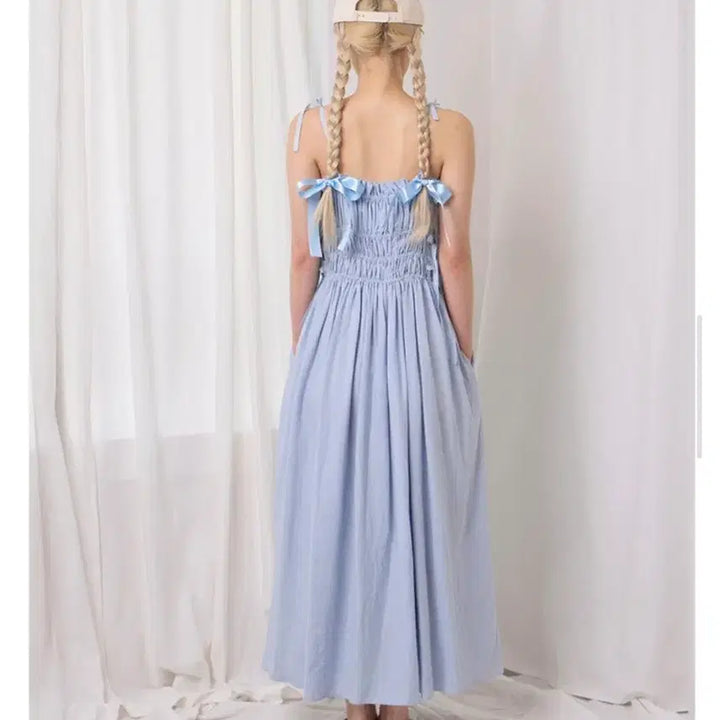 [BUNJANG] Mabling Ribbon Linen Dress / 마블링 리본 린넨 원피스
