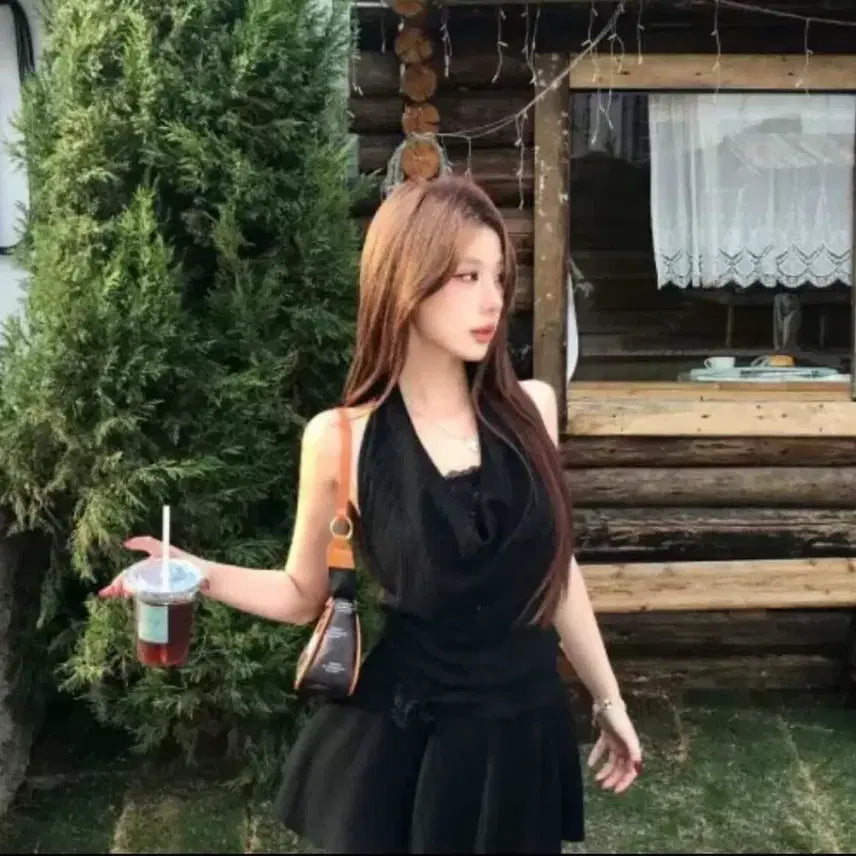 [BUNJANG] Glam Shring Halterneck Mini Dress / 글램셔링 홀터넥 미니원피스
