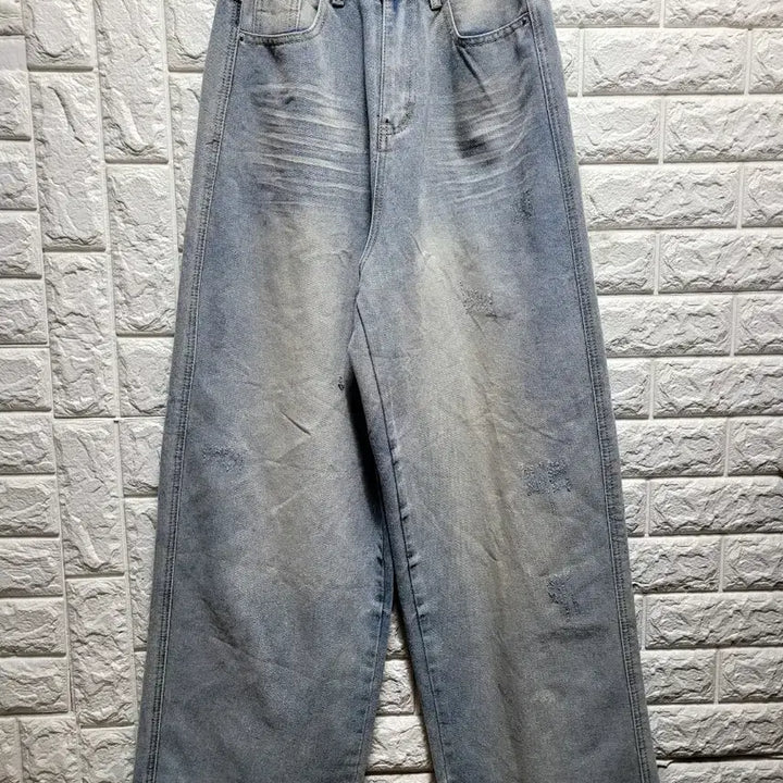 [SOLD OUT] 연청 데미지 하이웨스트 와이드 데님 팬츠