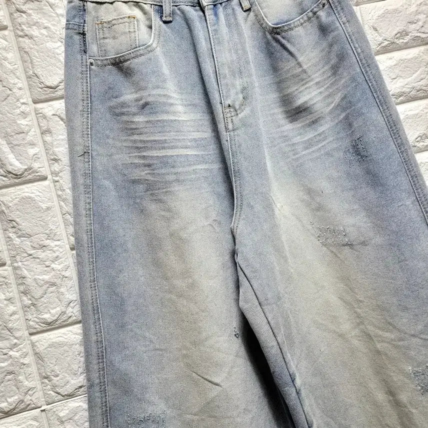 [SOLD OUT] 연청 데미지 하이웨스트 와이드 데님 팬츠