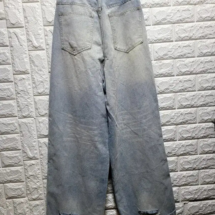 [SOLD OUT] 연청 데미지 하이웨스트 와이드 데님 팬츠