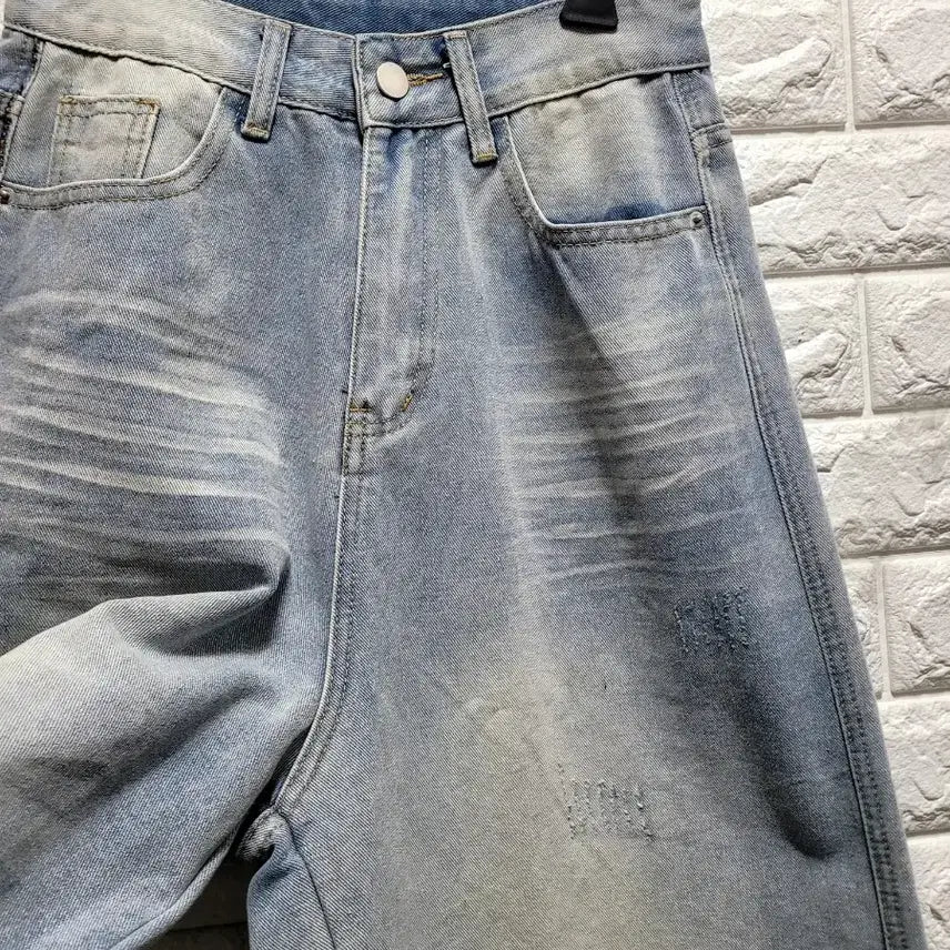 [SOLD OUT] 연청 데미지 하이웨스트 와이드 데님 팬츠