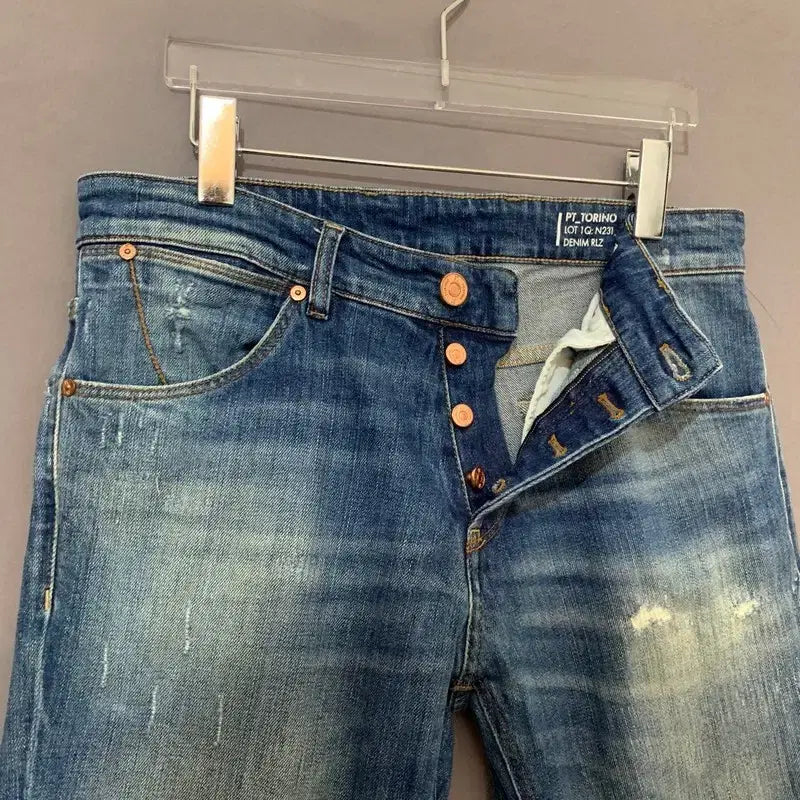 [BUNJANG] PT Torino Distressed Wash Denim Jeans / 32인치 PT토리노 레게 데미지 워싱 스판 데님 청바지