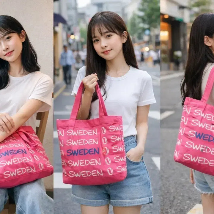 [SOLD OUT] 스웨덴 핑크색 프린팅 토트백