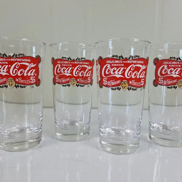 [BUNJANG] Vintage Coca-Cola Glass Tumbler Set (4 pcs) / 근대사 수집 빈티지 코카콜라 고전컵 유리 음료잔  4개