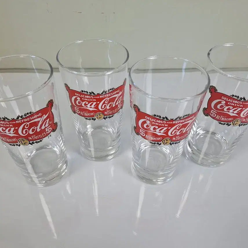 [BUNJANG] Vintage Coca-Cola Glass Tumbler Set (4 pcs) / 근대사 수집 빈티지 코카콜라 고전컵 유리 음료잔  4개
