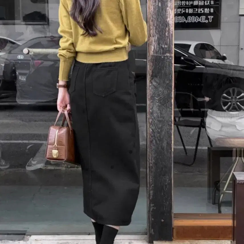 [BUNJANG] ATTRANGS H-Line Slit Long Skirt Black L / 아뜨랑스 H라인 슬릿 롱 스커트 블랙 L